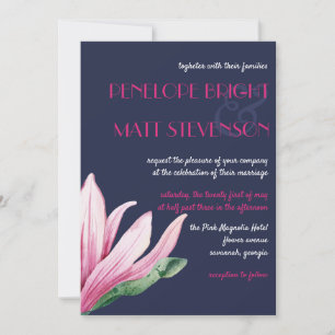 Invitación Flor de magnolia rosa en flor   Boda azul