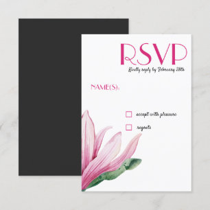 Invitación Flor de magnolia rosa en flor   Gris Wedding RSVP
