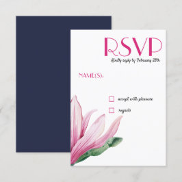 Invitación Flor de magnolia rosa en flor | RSVP de boda azul