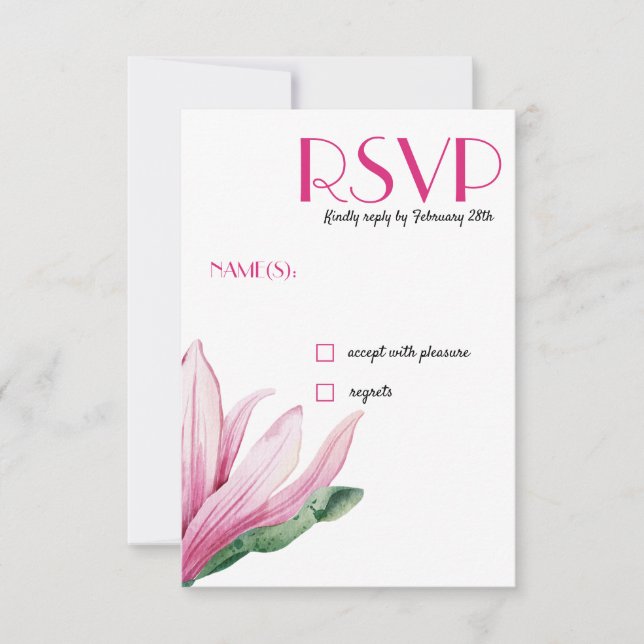 Invitación Flor de magnolia rosa en flor Wedding RSVP (Anverso)