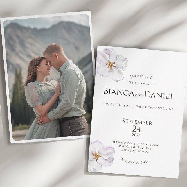 Invitación flor de manantial de acuarela con boda fotográfico (Subido por el creador)
