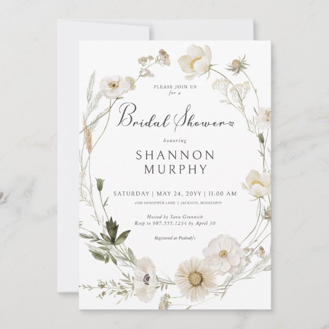 Invitación Flor de marfil rústica Wreath Bridal Shower (Anverso)