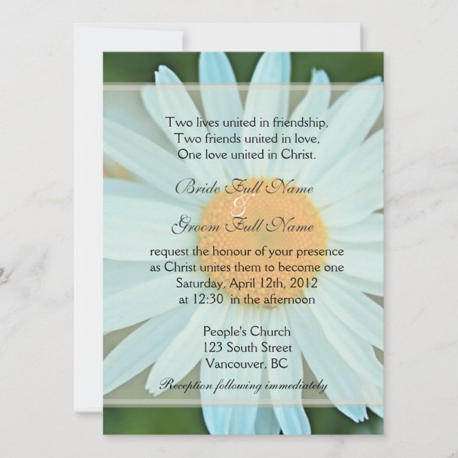 Invitación Flor de margarita blanca pura boda cristiana (Anverso)