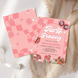 Invitación Flor de margarita retro groovy dos groovys cumplea