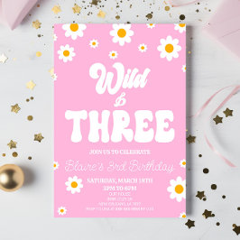 Invitación Flor de margarita retro salvaje y tres Fiestas de