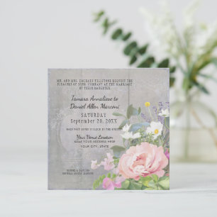 Invitación Flor de margarita silvestre peonía rosa madera rús