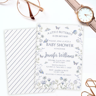 Invitación Flor de mariposa azul es una ducha de bebé