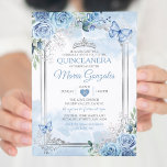 Invitación Flor de mariposa de la Corona de la Quinceañera Az<br><div class="desc">Quinceañera Dusty Blue & Silver Crown Mariposa Mexicana Invitación Mis Quince 15 Anos,  16 Años, </div>