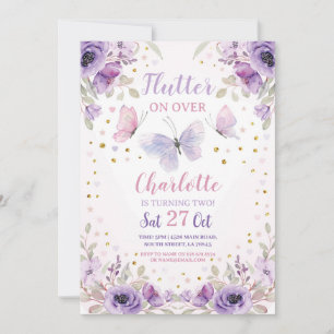 Invitación Flor de mariposa flor Fiesta de cumpleaños púrpura