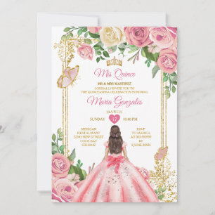 Invitación Flor de mariposa Quinceañera Princesa Rosa de Rubo