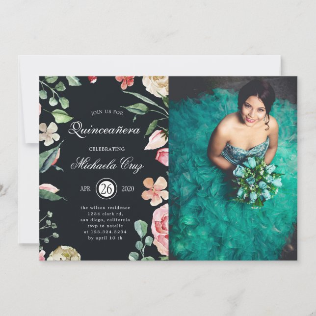 Invitación Flor de media noche floral Quinceanera (Anverso)