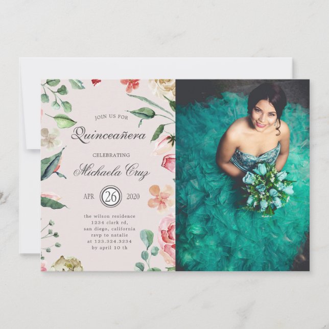 Invitación Flor de media noche floral Quinceanera (Anverso)