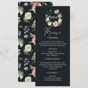 Invitación flor de medianoche Boda floral ruidoso Menú de cen