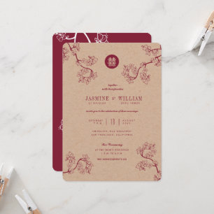 Invitación Flor de melocotón/ciruela carmesí Kraft Boda China