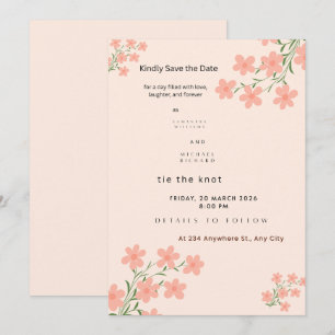 Invitación Flor de Melocotón Dulce - Ahorra la Fecha Minimali