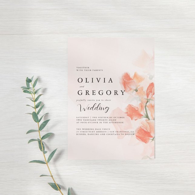 Invitación Flor de Melocotón simple y elegante matrimonio (Subido por el creador)