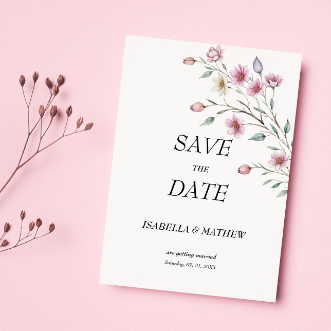 Invitación Flor de menta blanca rosa lila primavera Save the  (Pink white mint lilac spring flower Save the Date)