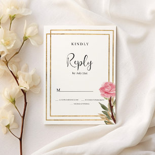 Invitación Flor de menta rosa de oro blanco geométrico RSVP