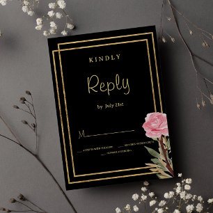 Invitación Flor de menta rosa de oro negro geométrico RSVP