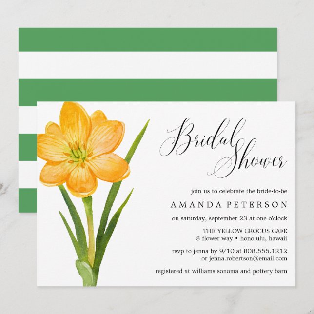 Invitación Flor de moda amarillo CROCUS boda ducha de novia (Anverso / Reverso)