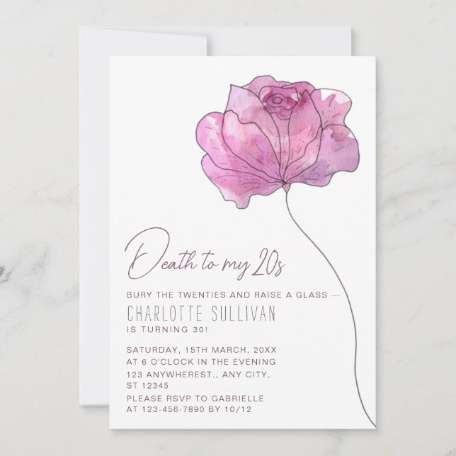 Invitación Flor de moda "Muerte a mis 20 años" Cumpleaños 30 (Anverso)