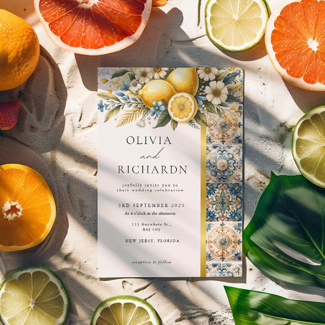 Invitación Flor de mosaico mediterránea Positano limón (Subido por el creador)
