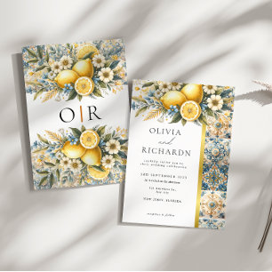 Invitación Flor de mosaico mediterránea Positano limón