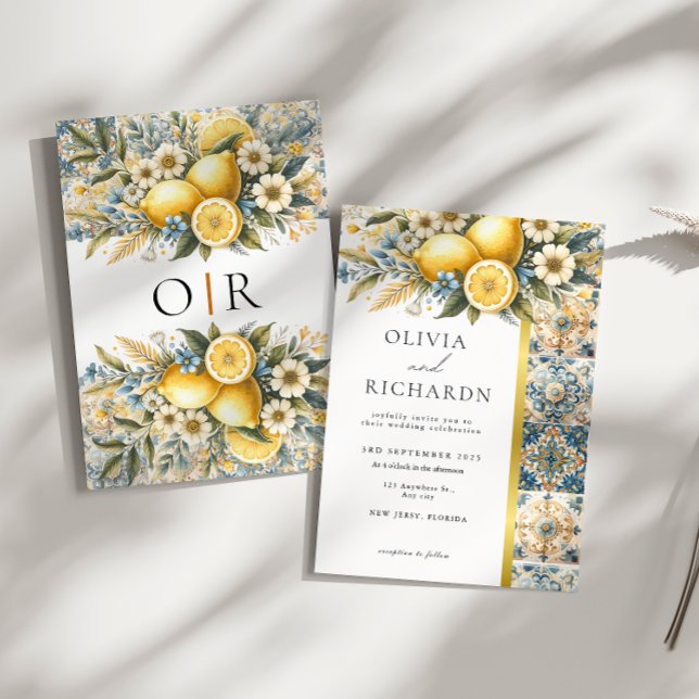 Invitación Flor de mosaico mediterránea Positano limón (Subido por el creador)