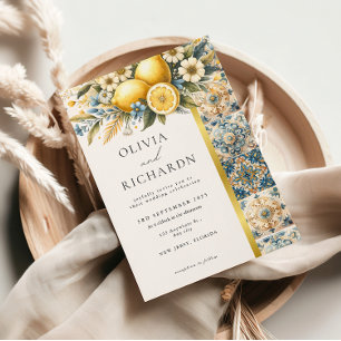 Invitación Flor de mosaico mediterránea Positano limón