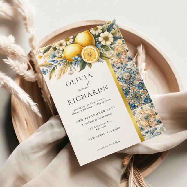 Invitación Flor de mosaico mediterránea Positano limón (Subido por el creador)