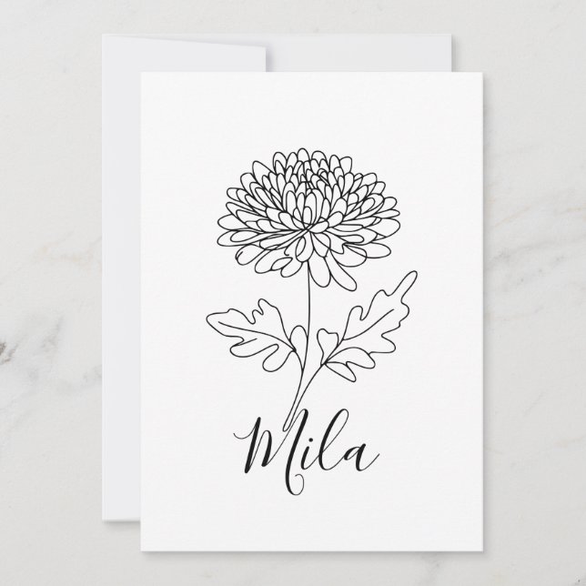Invitación Flor de nacimiento personalizada de crisantemo de  (Anverso)