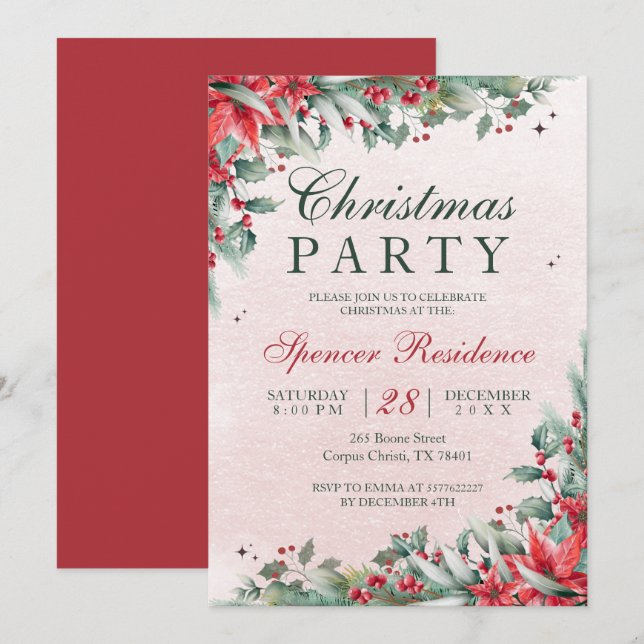 Invitación Flor de navidades de acuarela de mistletoe elegant (Anverso / Reverso)