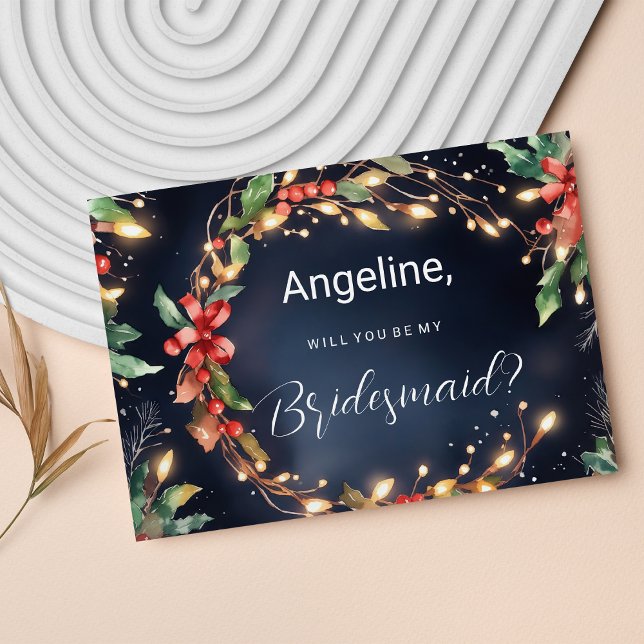 Invitación Flor de Navidades verdes azules rojos fue la dama  (Red blue green Christmas flower wreathe Bridesmaid )