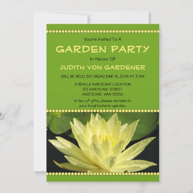Invitación Flor de Nenúfar Amarillo para Fiesta de Jardín (Anverso)