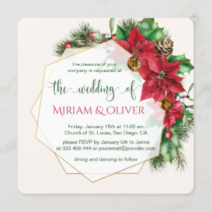 Invitación Flor de Nochebuena, acebo, pino Boda de Navidad