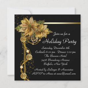 Invitación Flor de Nochebuena Dorada Fiesta de Navidad Black