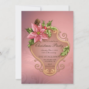 Invitación Flor de Nochebuena Rosa Elegante de Satén Conos de