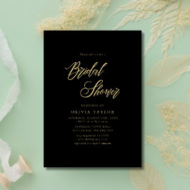 Invitación Flor de novia moderna con guiones blancos y dorado
