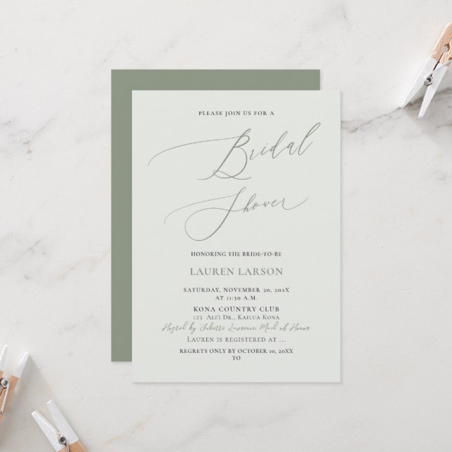 Invitación Flor de novias con caligrafía de oliva + salvia de (Anverso/Reverso In Situ)