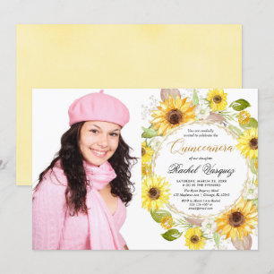 Invitación Flor de oro amarillo giratorio foto de Quinceanera