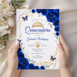 Invitación Flor de oro azul Quinceanera