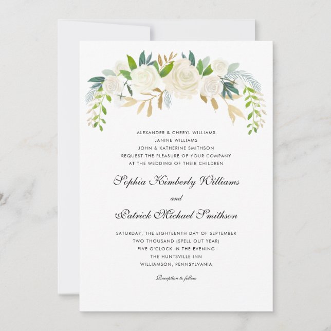 Invitación Flor de oro blanco | 3 establece boda de padres (Anverso)