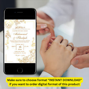 Invitación Flor de oro Boda musulmán moderno Nikah