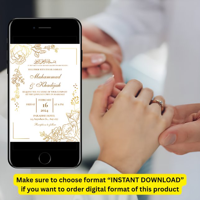 Invitación Flor de oro Boda musulmán moderno Nikah (Subido por el creador)