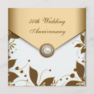 Invitación Flor de Oro Perla Blanca 50 Aniversario de Boda