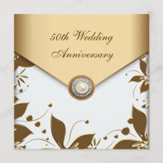 Invitación Flor de Oro Perla Blanca 50 Aniversario de Boda