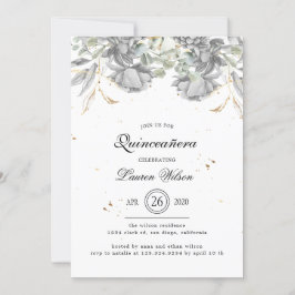 Invitación flor de oro plateado dramático Quinceanera