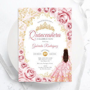 Invitación Flor de oro rosa Quinceanera
