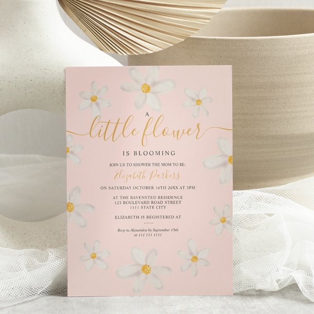 Invitación Flor de oro suave margarita acuarela ducha bebé (Subido por el creador)