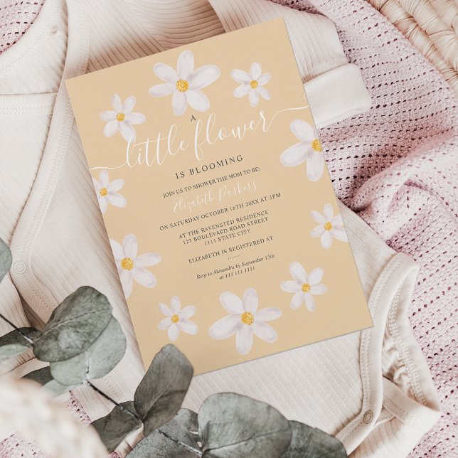 Invitación Flor de oro suave margarita acuarela ducha bebé (Subido por el creador)